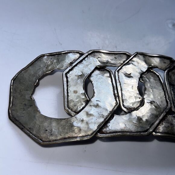Vintage‎ hammered silver interlocking hexagon circle belt buckle main image 2